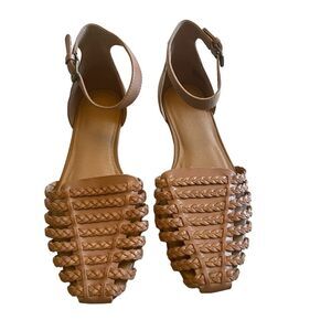 Crown Vintage Tan Leather Braided Summer Sandals Shoes Women’s Size 8 38.5 Flats